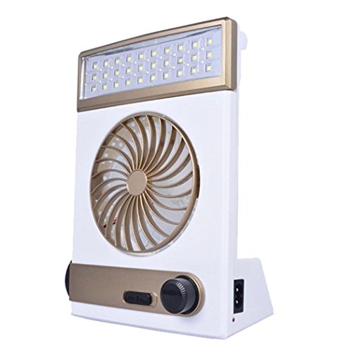 Solar Power Fan  Inkach Multi-function Mini Rechargeable Fan Cooling with LED Light Table Lamp Flashlight (Gold) - B073S3WYPH